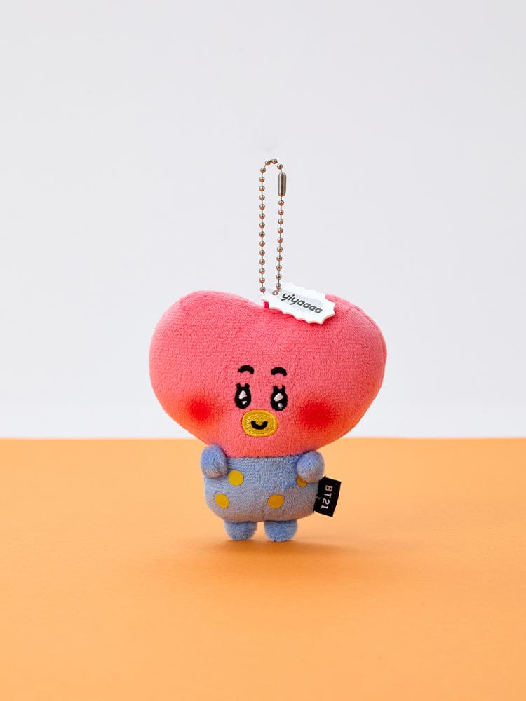 BT21 HEARTBEAT PLUSH KEYRING TODAY'S FACE : porte-clés peluche cœur rose de LINE FRIENDS sur fond orange