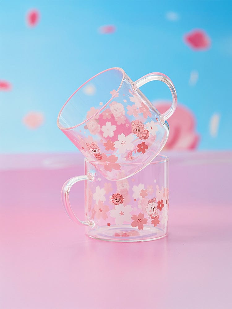 BT21 KOYA BABY GLASS UP & LID (11oz) SPRING FAIRY, verre avec couvercle koala KOYA RM, décor fleurs sur fond bleu