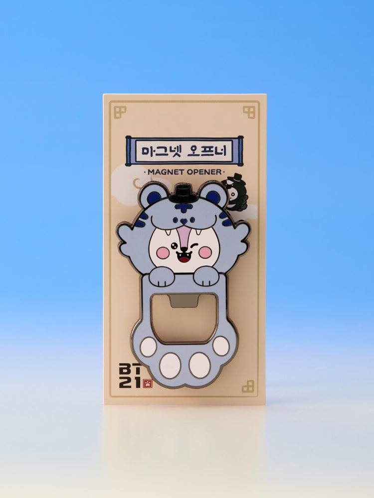 BT21 MAGNET OPENER K-HORANG, ouvre-porte magnétique K-Horang BT21 LINE FRIENDS en papeterie, emballage sur fond bleu