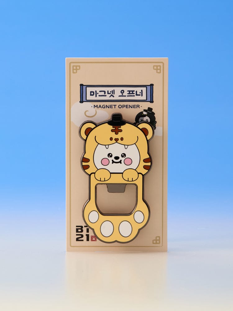 BT21 MAGNET OPENER K-HORANG, ouvre-porte aimanté LINE FRIENDS, personnage K-Horang sur fond bleu, papeterie officielle BTS.