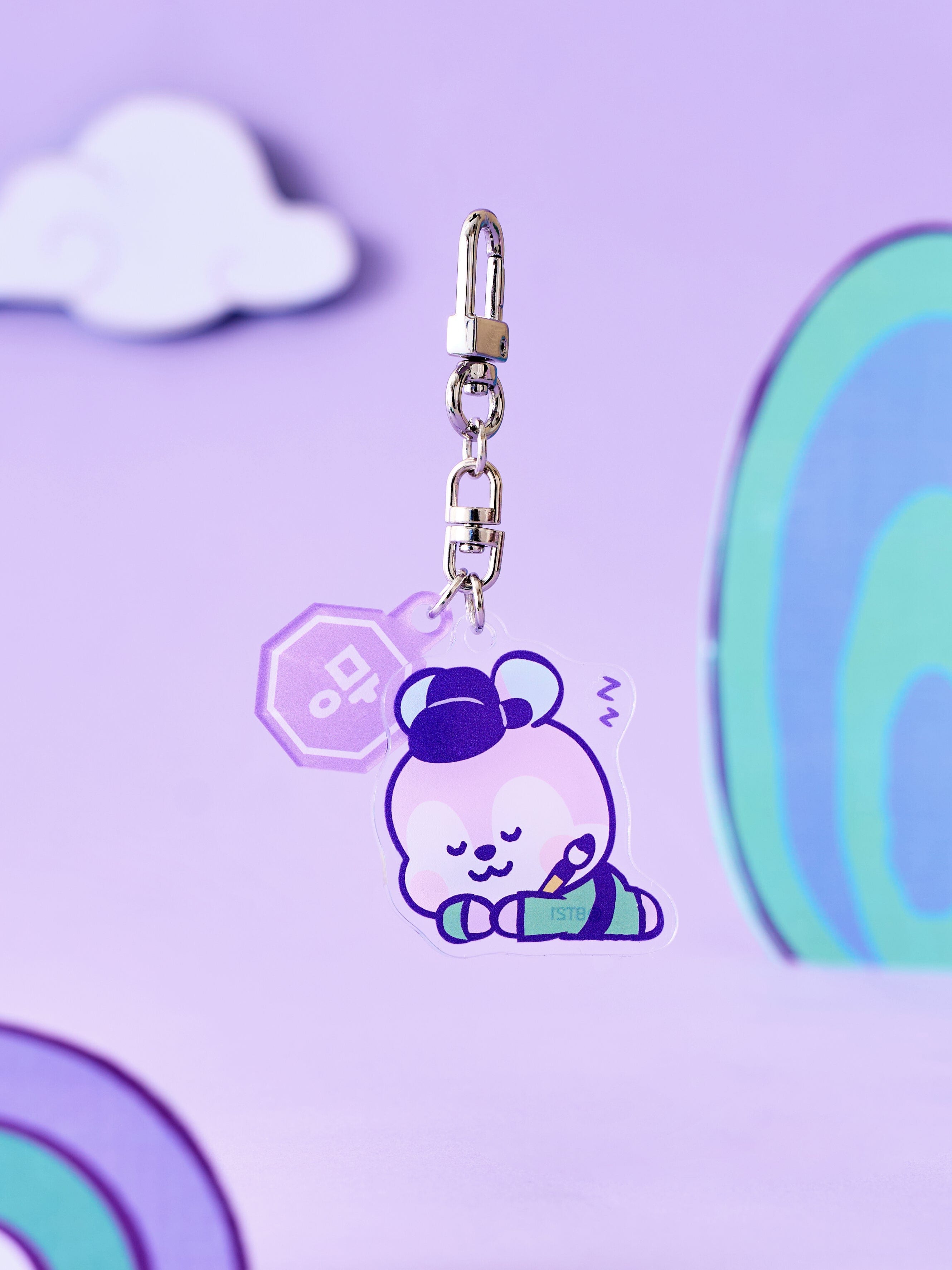 BT21 MANG BABY ACRYLIC KEYRING K-EDITION ver.2, porte-clés MANG en acrylique, sur fond violet K-pop LINE FRIENDS