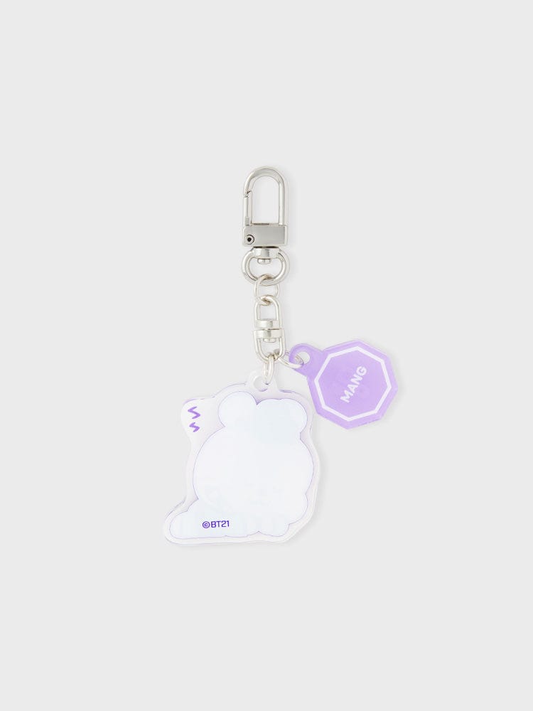 BT21 MANG BABY ACRYLIC KEYRING K-EDITION ver.2 : porte-clés acrylique LINE FRIENDS, MANG et breloques violettes sur fond clair