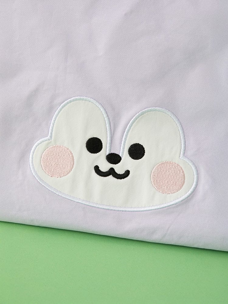 BT21 MANG BABY BASIC ECO BAG LINE FRIENDS : pochette en tissu blanc avec visage de MANG, fond vert, design officiel.