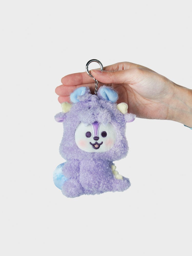 BT21 MANG BABY DOLL KEYRING DRAGON EDITION, porte-clés LINE FRIENDS en peluche violette tenue à la main, dragon masqué