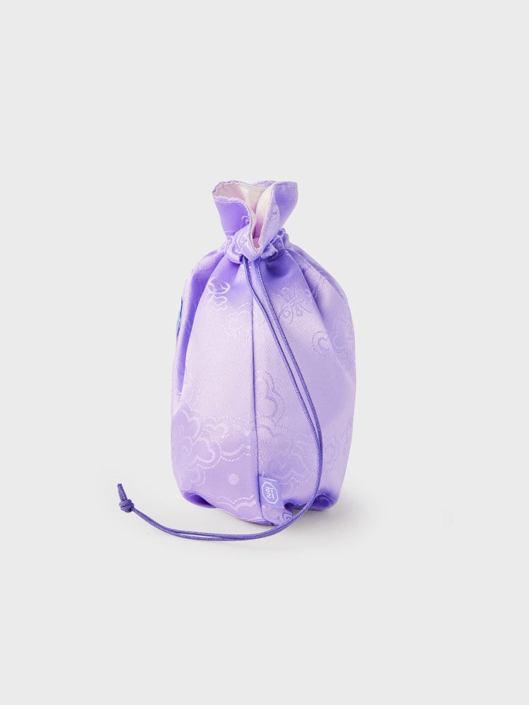 BT21 MANG BABY GOOD LUCK POUCH K-EDITION ver.2 : petite pochette cadeau violette LINE FRIENDS, tissu avec motif MANG masqué.