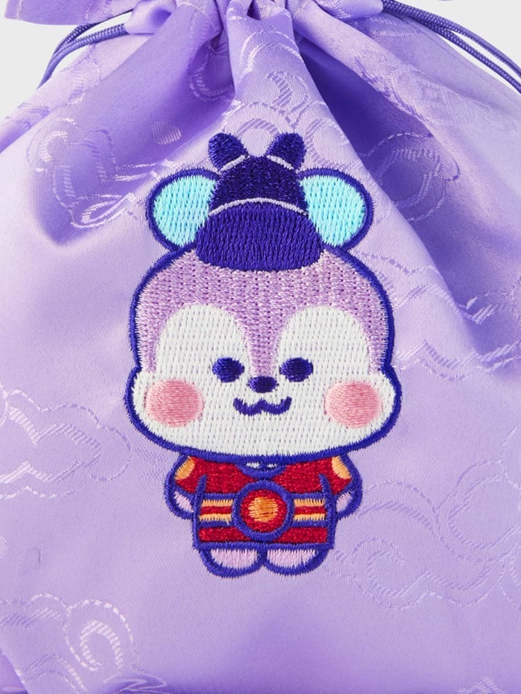 BT21 MANG BABY GOOD LUCK POUCH K-EDITION ver.2 : pochette LINE FRIENDS violette avec MANG bébé chanceux brodé