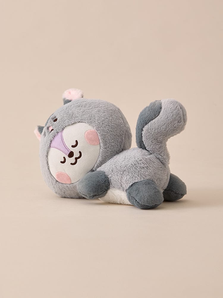 BT21 MANG BABY LYING DOLL FLUFFY : peluche officielle LINE, représentant Mang couché, sur fond beige, style doux BTS