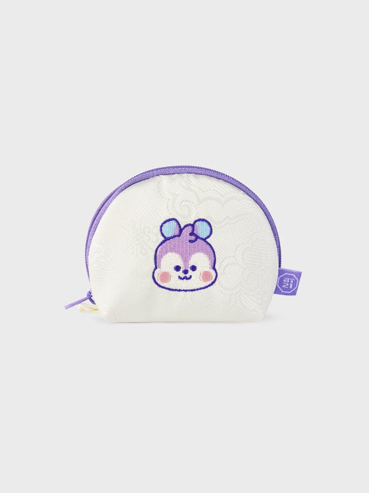 BT21 MANG BABY MINI POUCH K-EDITION ver.2 : mini pochette blanche LINE FRIENDS, motif MANG baby sur fond clair.