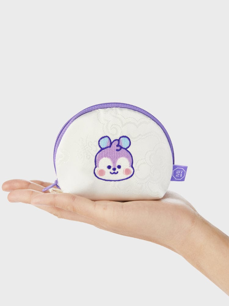 BT21 MANG BABY MINI POUCH K-EDITION ver.2 : mini pochette LINE FRIENDS en main, design MANG bleu sur fond blanc