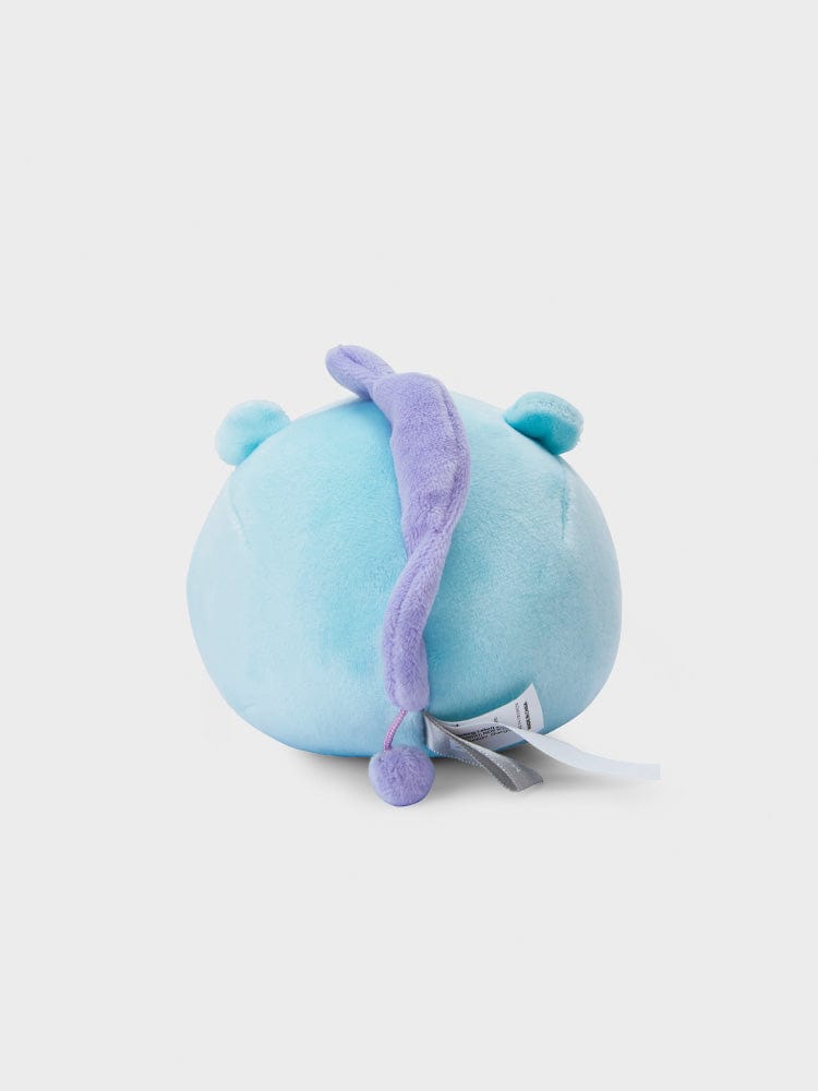 BT21 MANG BABY MOCHI FACE CUSHION (S) LINE FRIENDS : petit coussin mochi bleu ciel avec ruban violet, style kawaii.