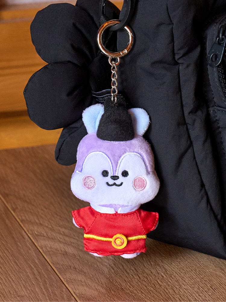 BT21 MANG BABY PLUSH KEYRING K-EDITION 2, porte-clés LINE FRIENDS en peluche MANG, accroché à un sac, ambiance K-pop.