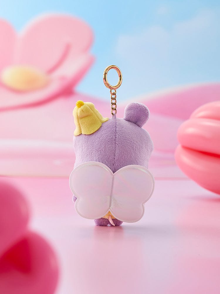 BT21 MANG BABY PLUSH KEYRING SPRING FAIRY, porte-clés LINE FRIENDS en peluche mauve sur fond pastel