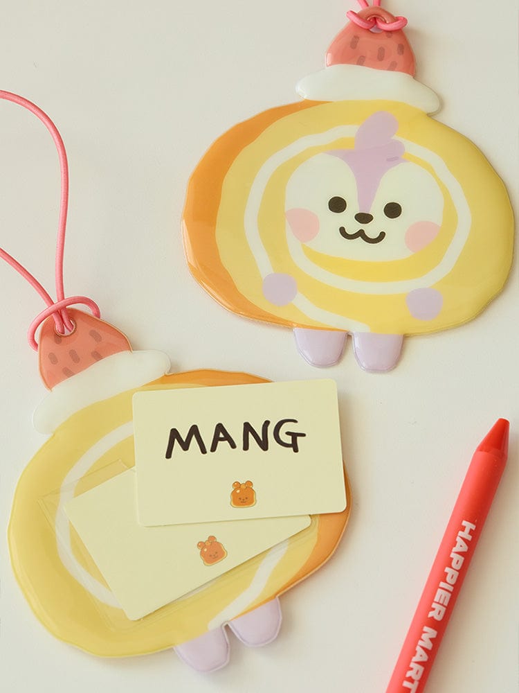 BT21 MANG BABY PVC NAME TAG BAKERY SHOP : porte-nom PVC MANG, maillot poney, carte “MANG”, style boutique pâtisserie