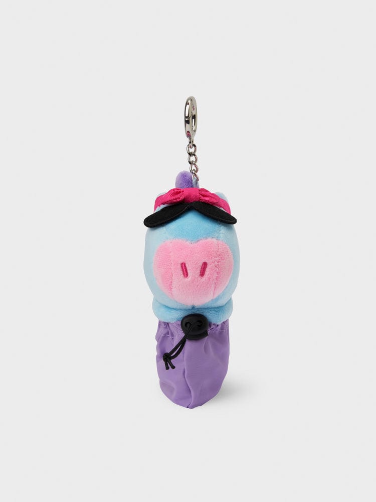 BT21 MANG BABY TRAVEL BAG CHARM : porte-clés LINE FRIENDS en peluche, figurine colorée suspendue sur fond clair.