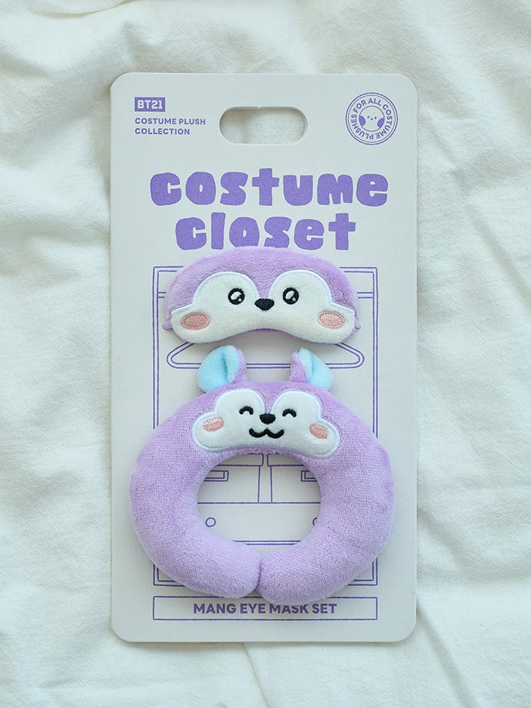BT21 MANG BASIC COSTUME CLOSET - SLEEP EYE MASK SET, LINE FRIENDS : masque pour dormir avec peluche MANG sur emballage violet.