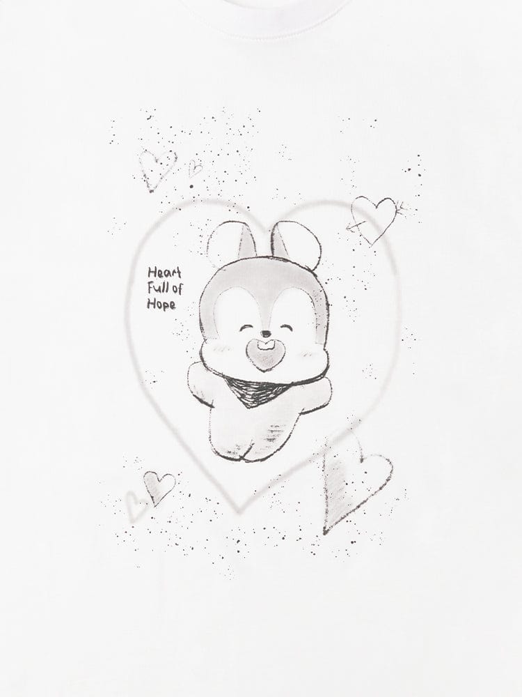 BT21 MANG BASIC STREET SHORT SLEEVE TSHIRT WHITE (M) LINE FRIENDS : t-shirt blanc avec illustration MANG style street, cœur