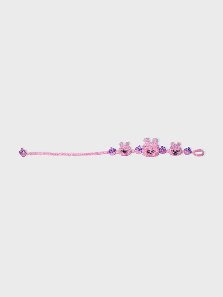 BT21 MANG BRACELET BIG & TINY EDITION LINE FRIENDS : bracelet rose avec motifs MANG en fond clair, style kawaii beauté.