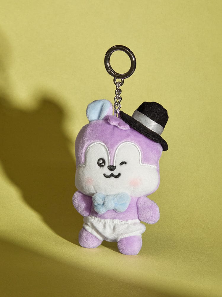 BT21 MANG Baby Born to Dance Small Doll Keychain (Fedora) : petit porte-clés MANG violet sur fond jaune, fan K-pop.