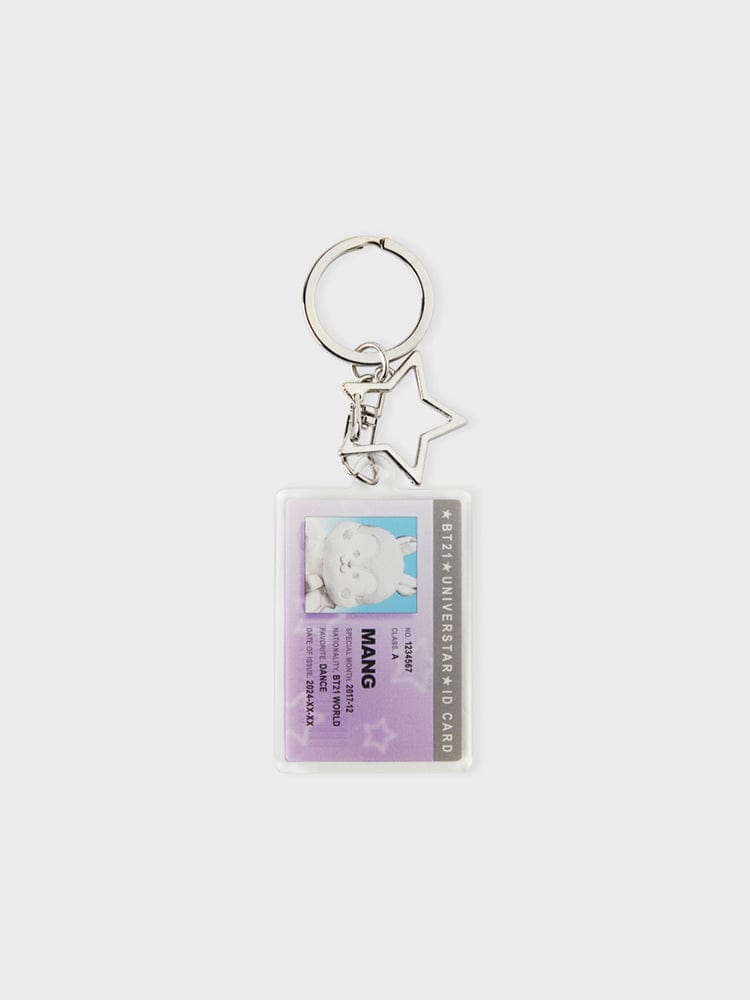 BT21 MANG ID CARD ACRYLIC KEYRING SILVER EDITION : porte-clés acrylique argent LINE FRIENDS, MANG sur étiquette.