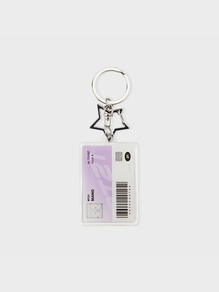 BT21 MANG ID CARD ACRYLIC KEYRING SILVER EDITION, porte-clés acrylique LINE FRIENDS avec étiquette, sur fond clair