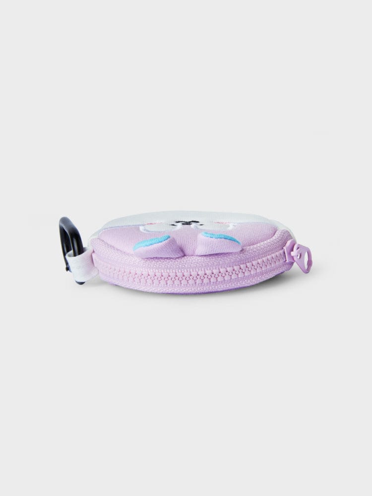 BT21 MANG MINI BAG CHARM POUCH NEW BASIC EDITION, pochette ronde violette avec MANG, sac charm LINE FRIENDS sur fond clair.