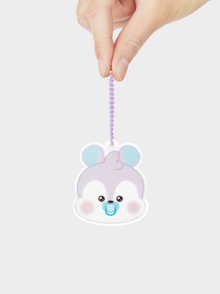 BT21 MANG NEWBORN BABY LENTICULAR 3D KEYRING : porte-clés licenced LINE FRIENDS avec main, pendentif 3D lilas