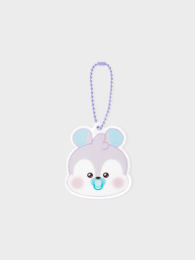BT21 MANG NEWBORN BABY LENTICULAR 3D KEYRING, porte-clés LINE FRIENDS avec poney danseur masqué, fond clair.