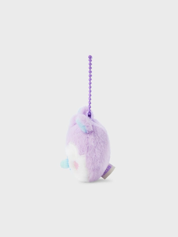 BT21 MANG NEWBORN BABY PLUSH KEYRING LINE FRIENDS : porte-clés peluche violet avec chaîne, accessoire K-pop sur fond clair.