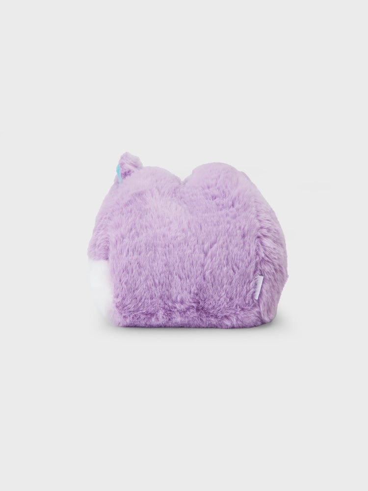 BT21 MANG PLUSH TISSUE HOLDER COZY HOME : peluche MANG LINE FRIENDS, porte mouchoirs moelleux violet sur fond clair.