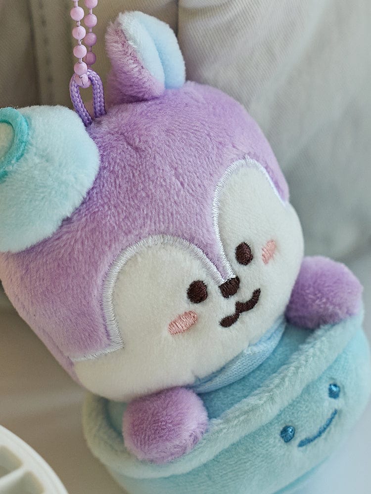 BT21 MANG RJ WELCOME PARTY RICE BOWL DOLL KEYRING (S), porte-clés LINE FRIENDS RJ alpaga, sur fond pastel, fan K-pop