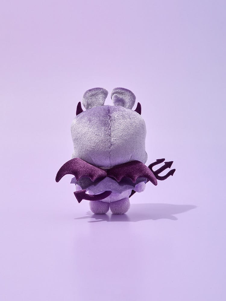 BT21 MANG VILLAIN PLUSH ANGEL & VILLAIN, peluche LINE FRIENDS officielle, poney danseur masqué sur fond violet