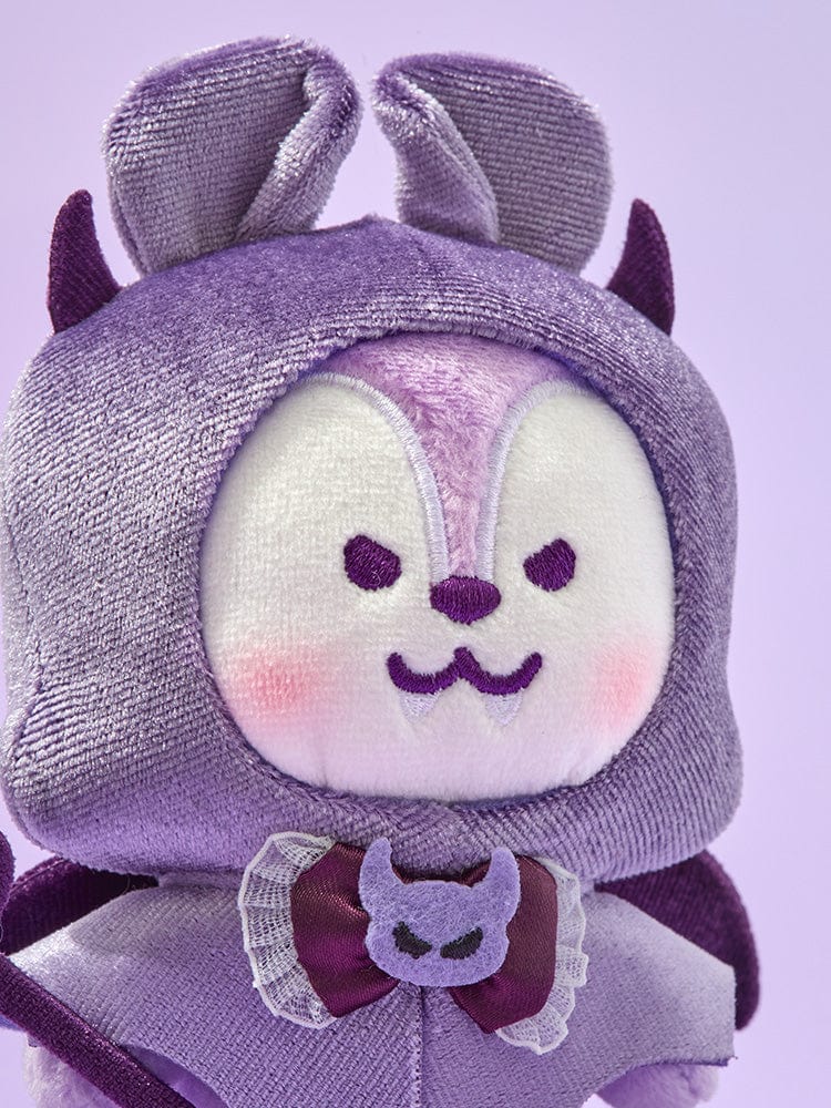 BT21 MANG VILLAIN PLUSH ANGEL & VILLAIN LINE FRIENDS, peluche MANG poney masqué, gros plan violet, décor chambre/cadeau