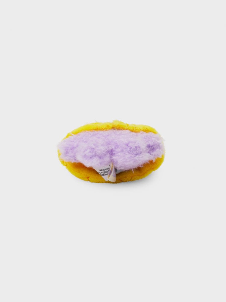 BT21 MANG mini minini FRUITS KEYRING : porte-clés officiel MANG, poney en peluche violet et jaune, accessoire K-pop sur fond clair.