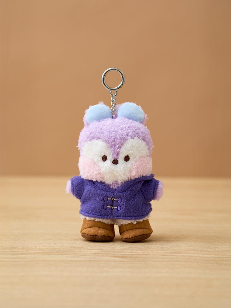 BT21 MANG minini DOLL KEYRING BOOTS EDITION : porte-clés MANG en peluche, danseur masqué, sur fond beige, style K-pop.