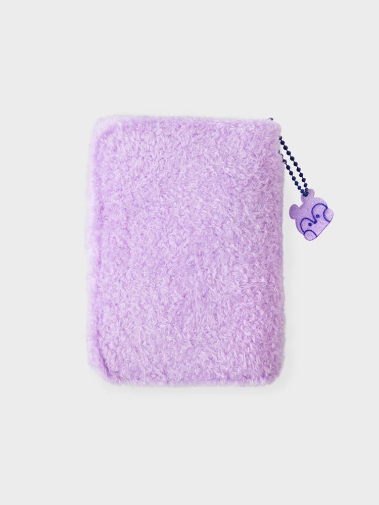 BT21 MANG minini PHOTO BINDER GLITTER EDITION, mini binder violet scintillant LINE FRIENDS avec pendentif poney danseur masqué.