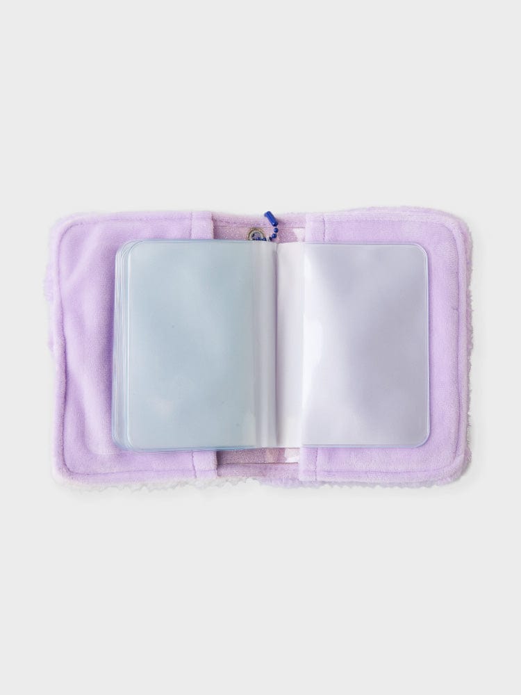 BT21 MANG minini PHOTO BINDER GLITTER EDITION, binder photo violet LINE FRIENDS, collection Minini, intérieur ouvert, visuel de papeterie.