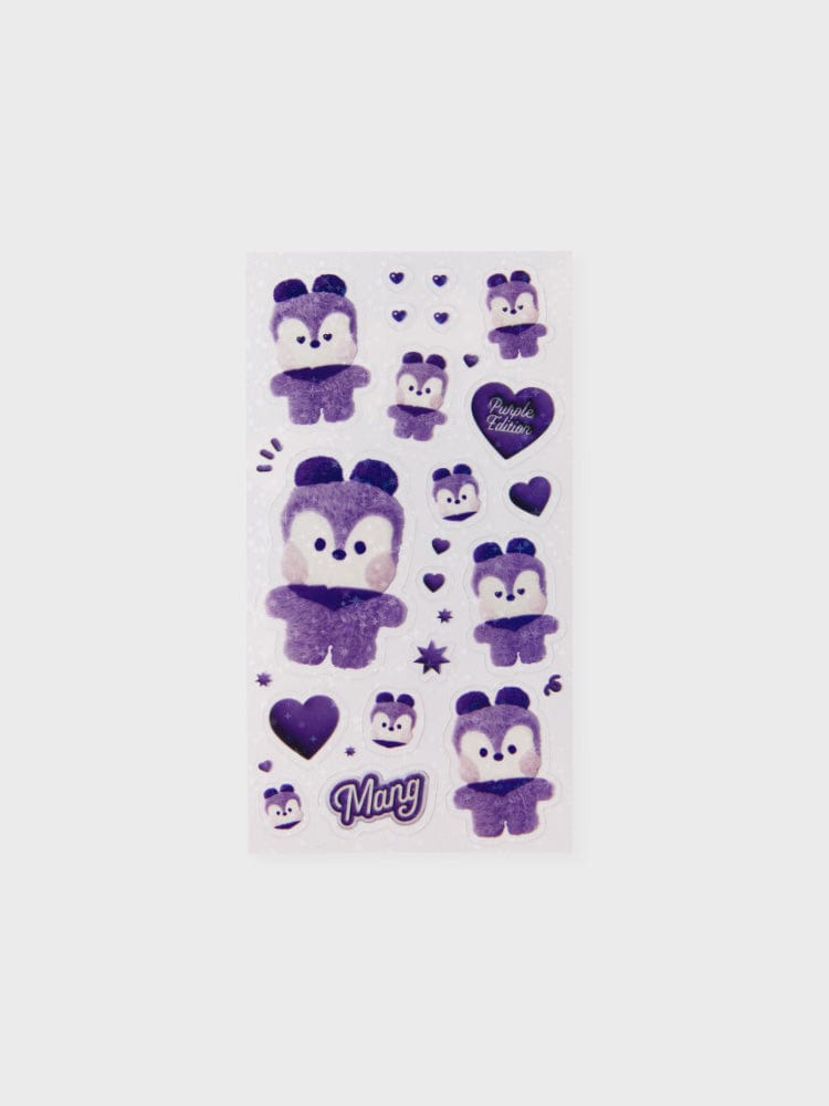 BT21 MANG minini STICKERS PURPLE OF WISH EDITION, stickers violets avec MANG, cœurs et pandas, fond blanc (LINE FRIENDS)
