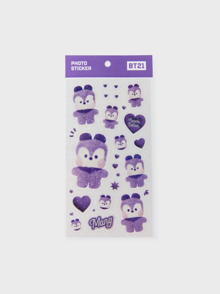 BT21 MANG minini STICKERS PURPLE OF WISH EDITION : stickers papeterie violets, poney masqué MANG, LINE FRIENDS, fond blanc.