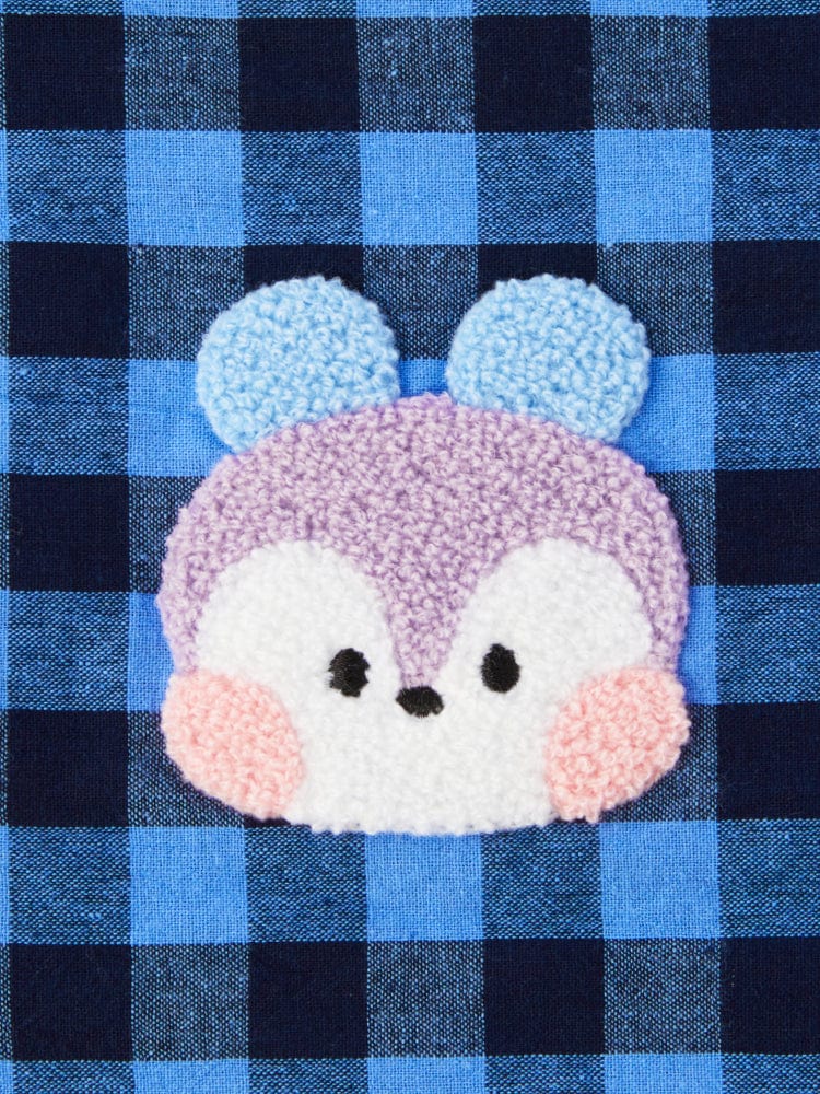 BT21 MANG minini STRING POUCH BASIC, pochette officielle LINE FRIENDS : tête de poney au motif bleu à carreaux, style minini.