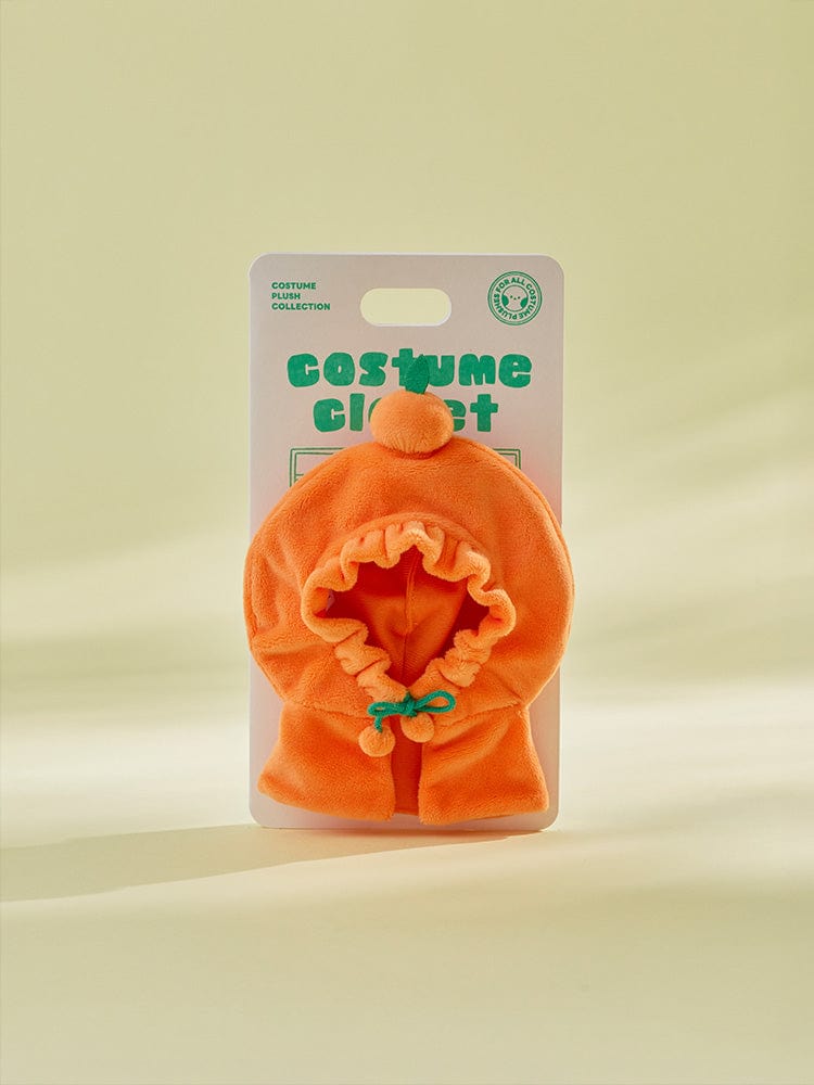 BT21 ORANGE PARTY COSTUME CLOSET - HOODIE CAPE, peluche orange sur étui, décor chambre ou cadeau BTS LINE FRIENDS.