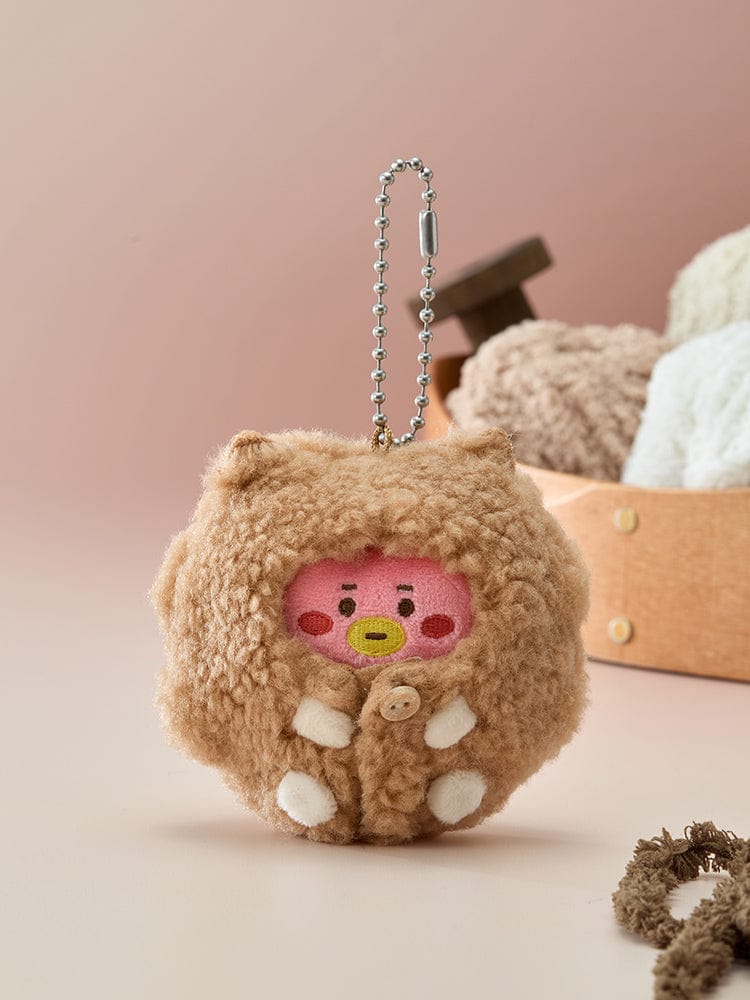 BT21 PLUSH KEYRING MADE BY RJ : porte-clés peluche RJ alpaga, décor beige, sous licence LINE FRIENDS.
