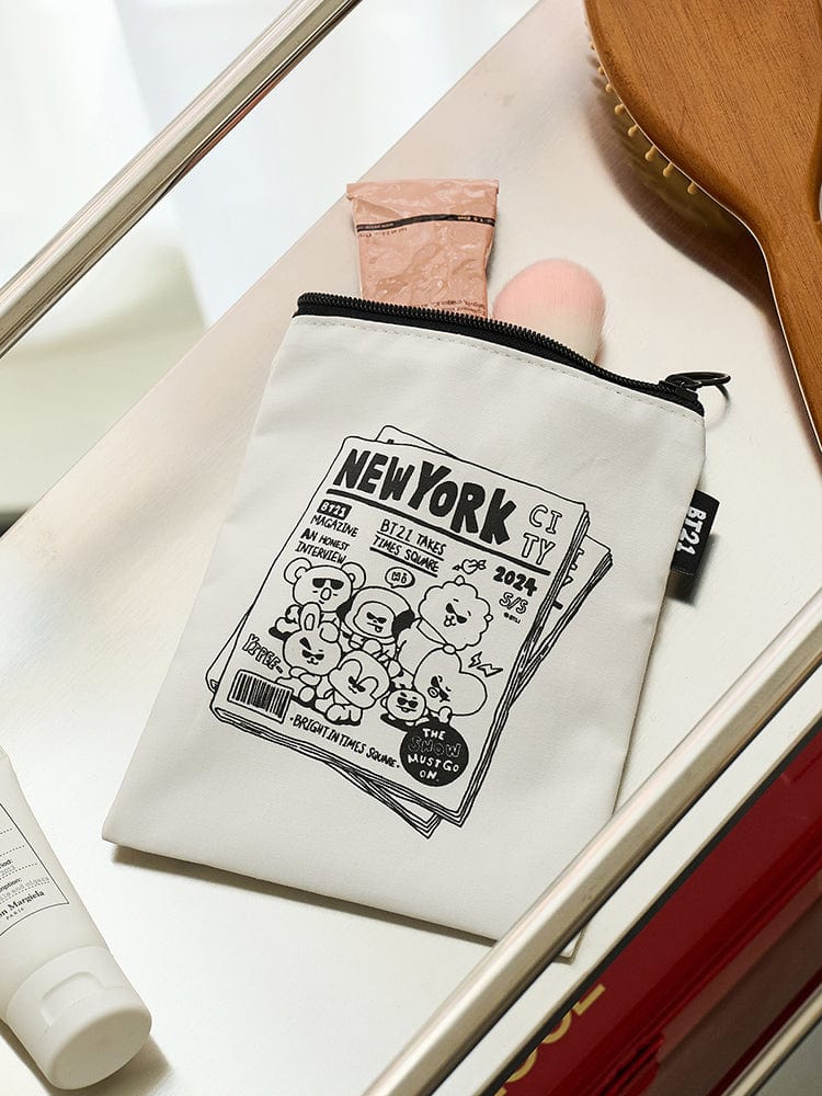 BT21 POUCH NEW YORK CITY EDITION, pochette officielle LINE FRIENDS avec personnages BT21 sur design New York, photo produit
