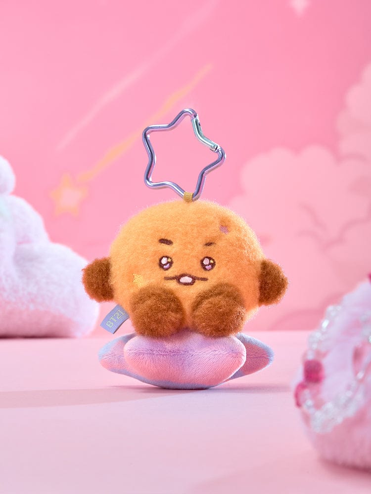 BT21 PURPLE STAR PLUSH KEYRING THE JOURNEY porte-clés en peluche star violette sur décor rose LINE FRIENDS