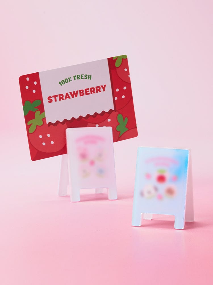 BT21 RANDOM ACRYLIC MULTI-CLIP STRAWBERRY PARTY (1P) LINE FRIENDS : clips acryliques fraise sur fond rose, papeterie BT21.