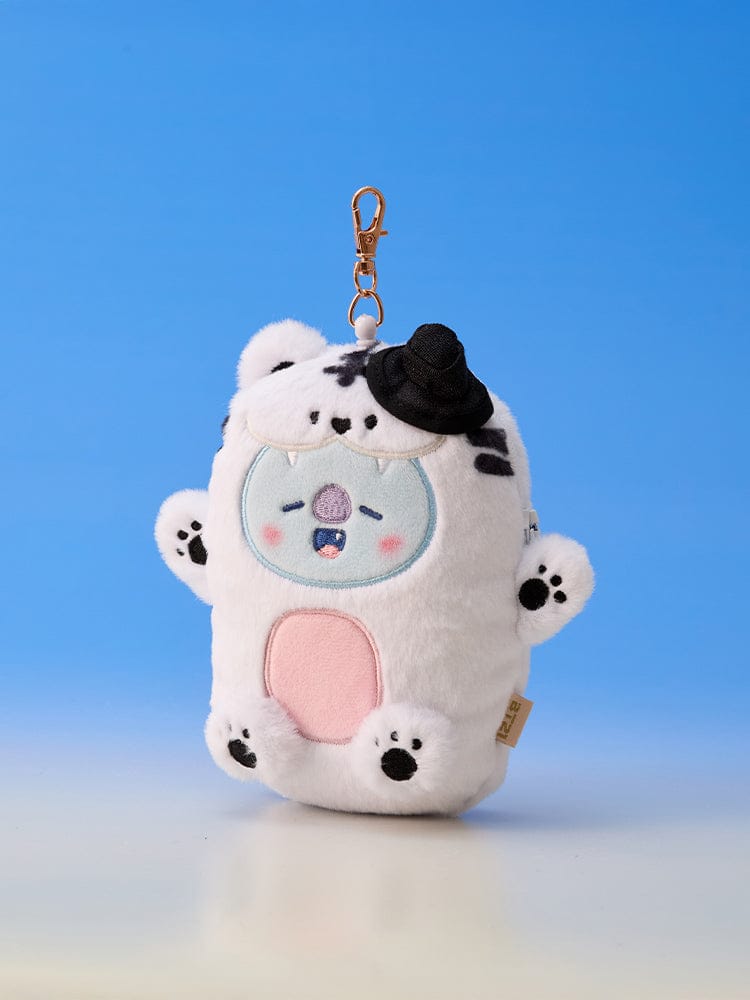 BT21 REEL PASS CASE K-HORANG : étui porte-badge officiel LINE FRIENDS, peluche K-Horang sur fond bleu, attache à mousqueton