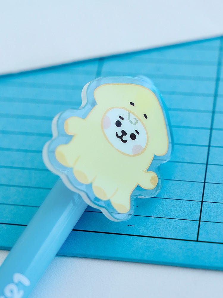 BT21 RJ BABY ACRYLIC GEL PEN OCEAN FRIENDS, stylo gel acrylique RJ sur cahier à lignes bleues, LINE FRIENDS