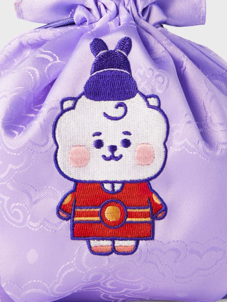 BT21 RJ BABY GOOD LUCK POUCH K-EDITION ver.2, pochette bébé alpaga RJ LINE FRIENDS, sachet violet brodé, ruban