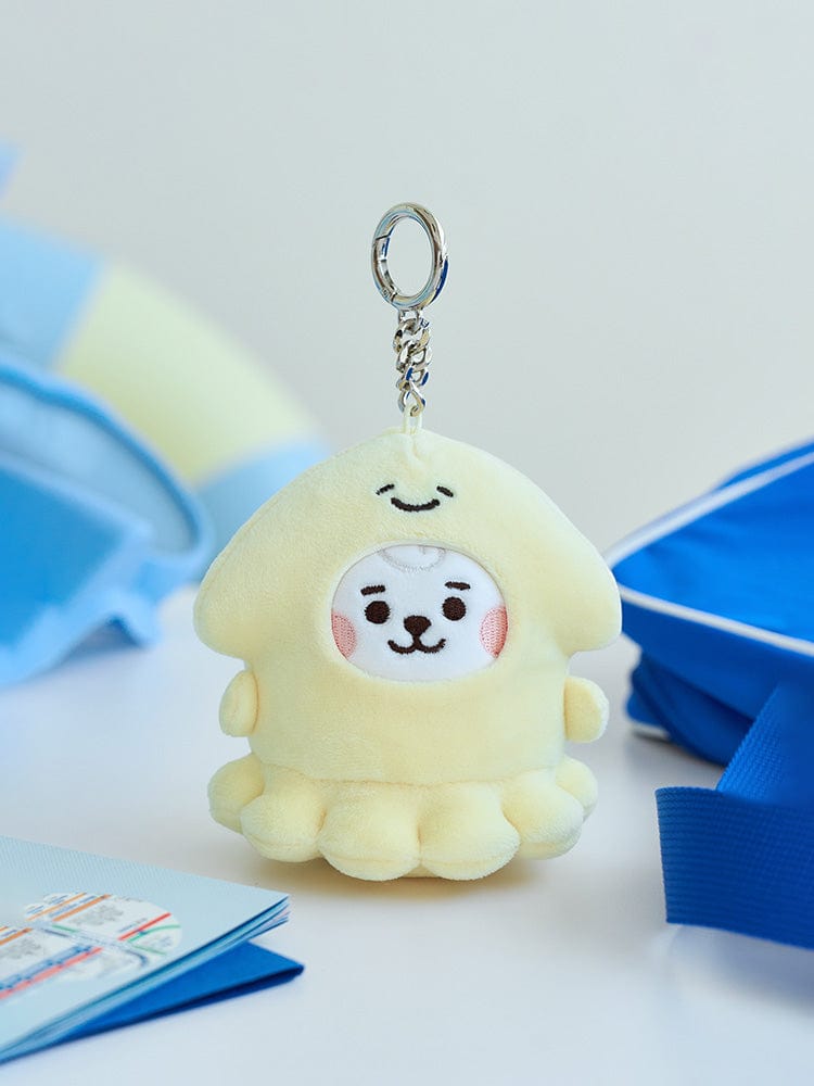 BT21 RJ BABY MINI DOLL KEYRING OCEAN FRIENDS, porte-clés RJ alpagua sur fond bleu, accessoire officiel LINE FRIENDS