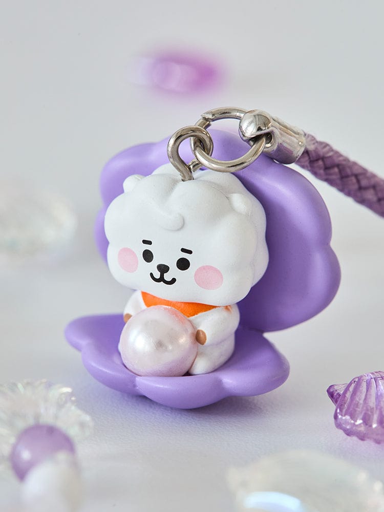 BT21 RJ BABY PEARL FIGURINE STRAP : porte-clés officiel LINE FRIENDS, figurine RJ alpaga violet et perle sur fond doux