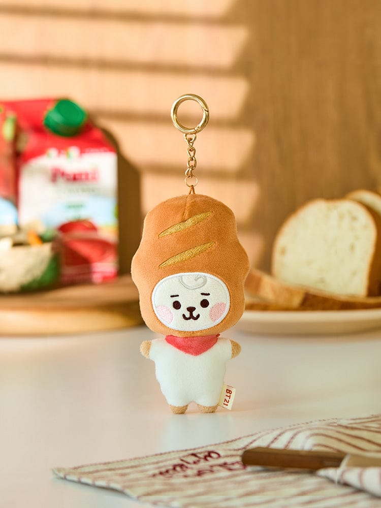 BT21 RJ BABY PLUSH KEYRING BAKERY SHOP : porte-clés RJ bébé alpaga, décor boulangerie, figurine officielle LINE FRIENDS.